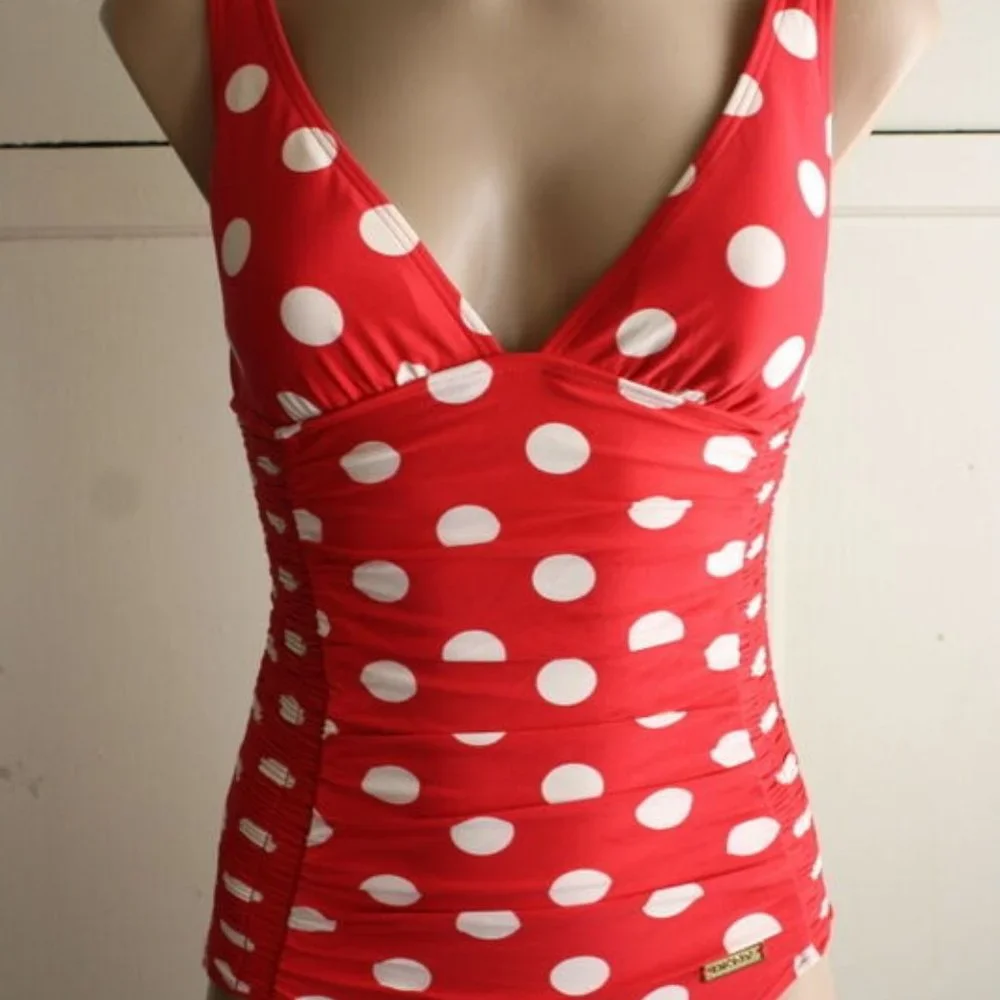 DKNY Swimwear One Piece 4 Red White Polka Dot - Picture 6 of 11